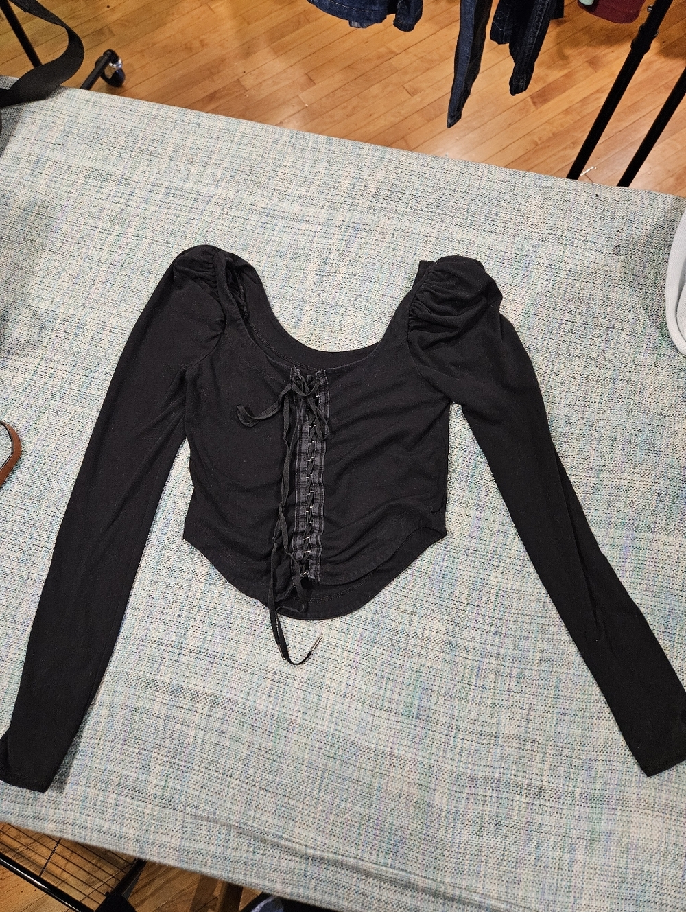 Free People Black Long-Sleeve Lace-Up Crop Top